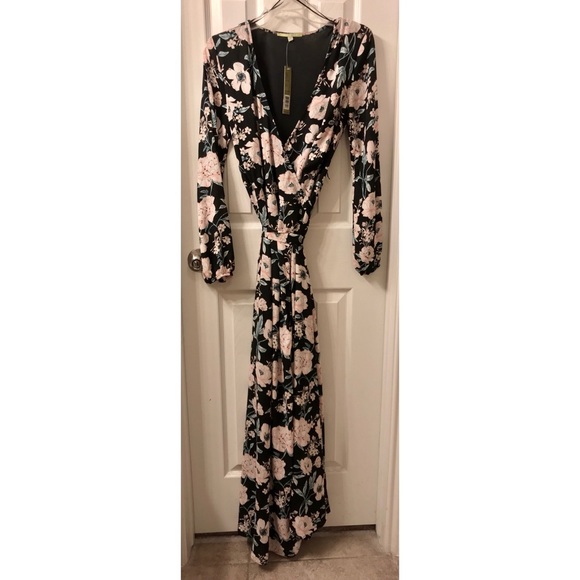 black floral wrap maxi dress